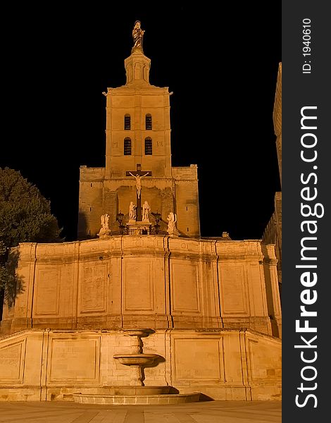 Middle-aged pope's palace in Avignon at night. Middle-aged pope's palace in Avignon at night