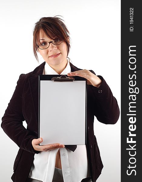 Business woman holding clipboard 8