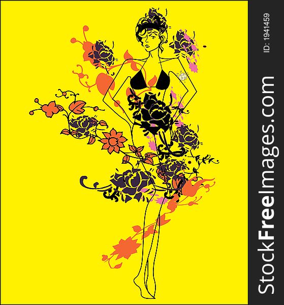 Woman silhouette with floral design