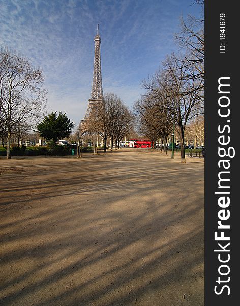 View from garden park at Tour Eiffel in Paris. View from garden park at Tour Eiffel in Paris
