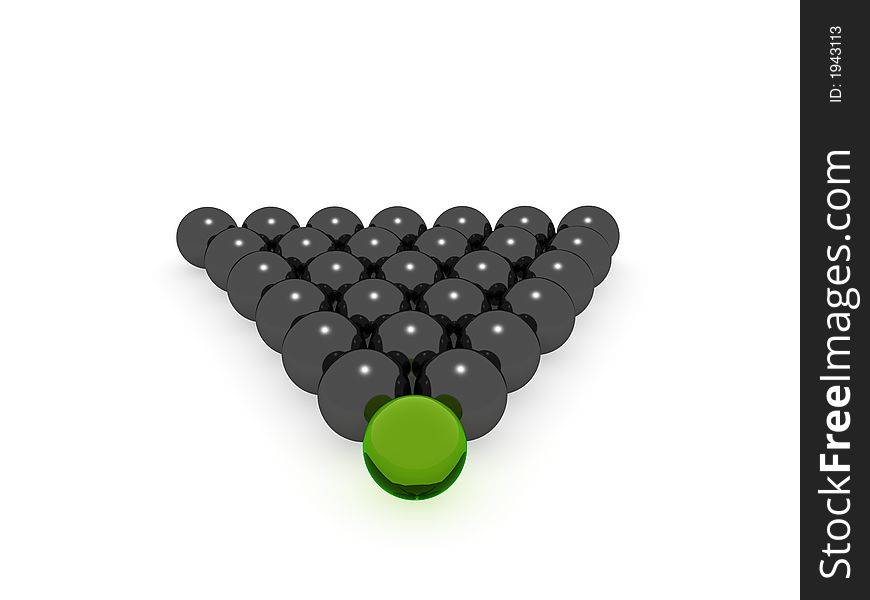 3d green balls. all black one green