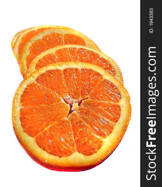 Slices of oranges isolated on white