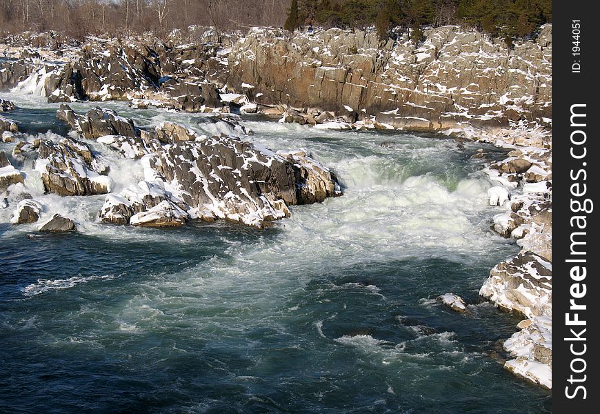 Photo of Great Falls on the Potomac river during winter. Photo of Great Falls on the Potomac river during winter.