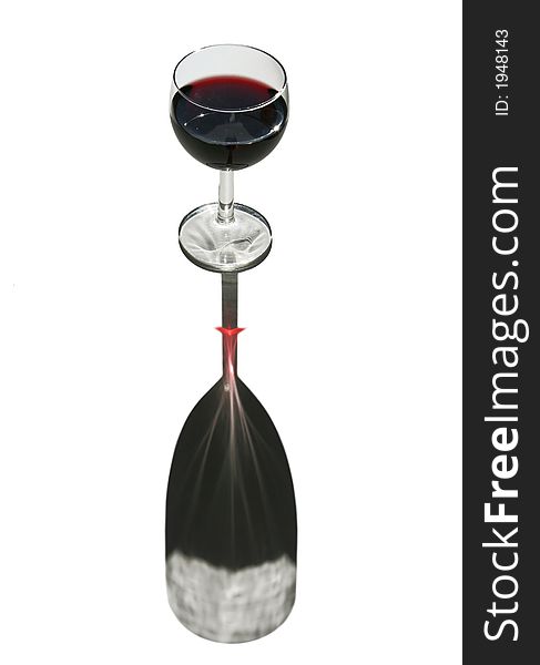 Glass of red wine with a stretched out abstract shadow (natural light) in the shape of champagne flute (with clipping path just around the glass). Glass of red wine with a stretched out abstract shadow (natural light) in the shape of champagne flute (with clipping path just around the glass)