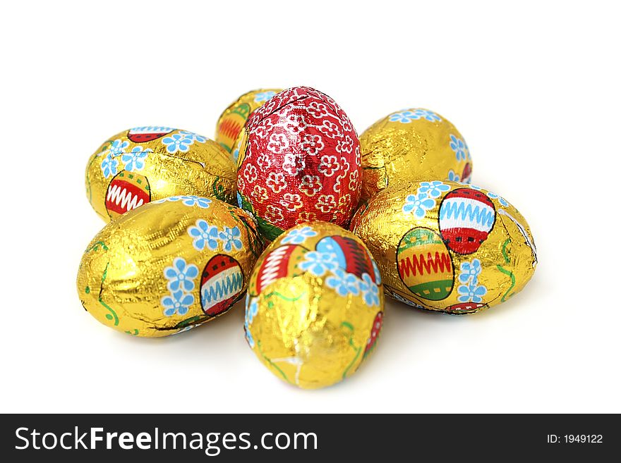 Flower of easter eggs on a White background.