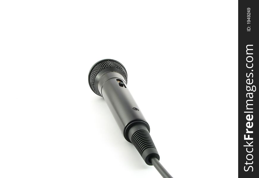 A black microphone isolated on a white background