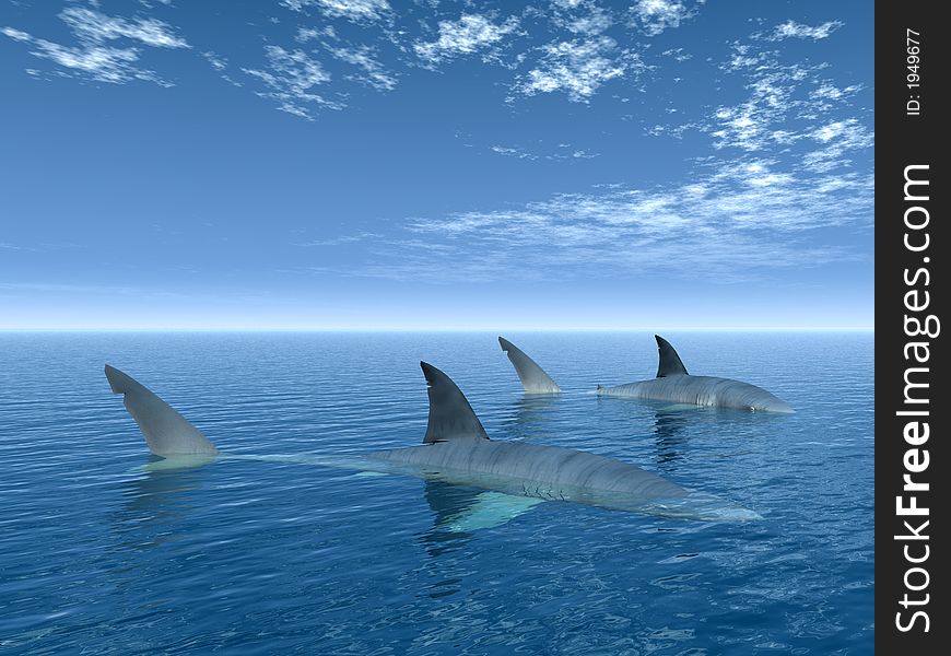 Shark couple in a blue sea - 3d scene. Shark couple in a blue sea - 3d scene.