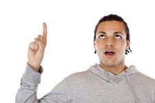 African Man Pointing With Finger At Copy Space Stock Photography