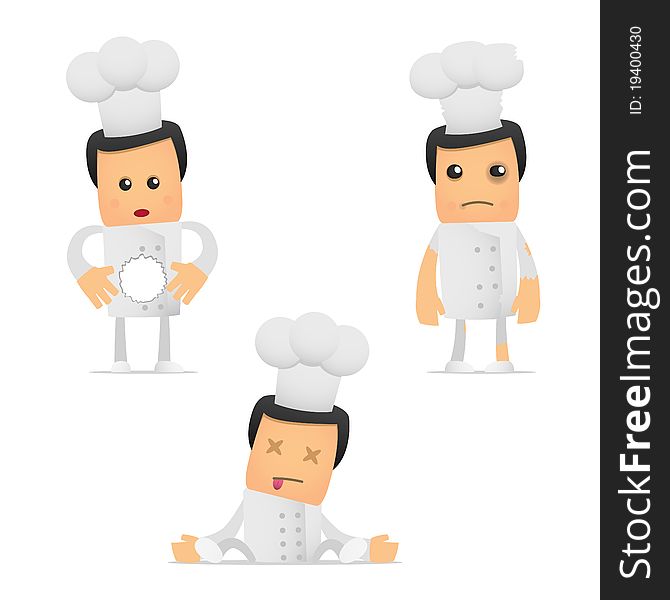 Set of funny cartoon chef in various poses for use in presentations, etc.