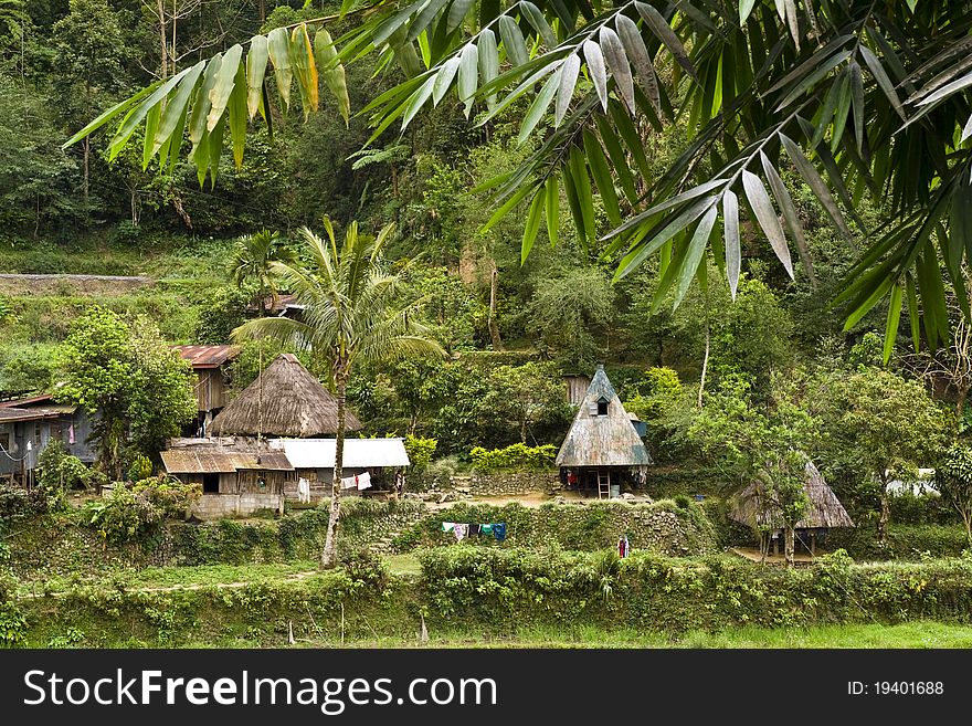 Traditional village surrounded by rice fields registered at the Unesco world heritage, in Luzon Island, Philippines