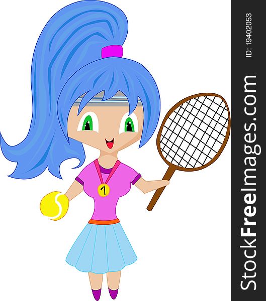 Cute tennis girl with medal