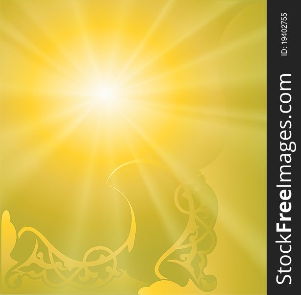 Golden rays of the sun with golden designs. Golden rays of the sun with golden designs