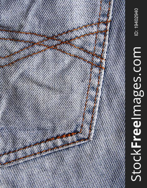 Blue jeans fabric with Seam. Texture