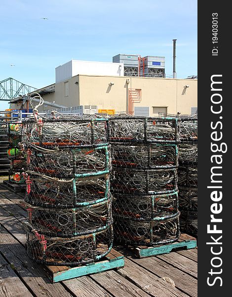 Crab nets stacked, port of Astoria OR.