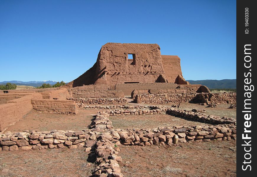 Ruins of Historic Adobe Mission on the Pecos Trail in New Mexico. Ruins of Historic Adobe Mission on the Pecos Trail in New Mexico