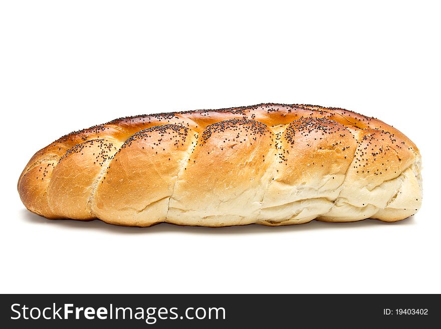 Poppy Seeded Plait from low perspective isolated on white.