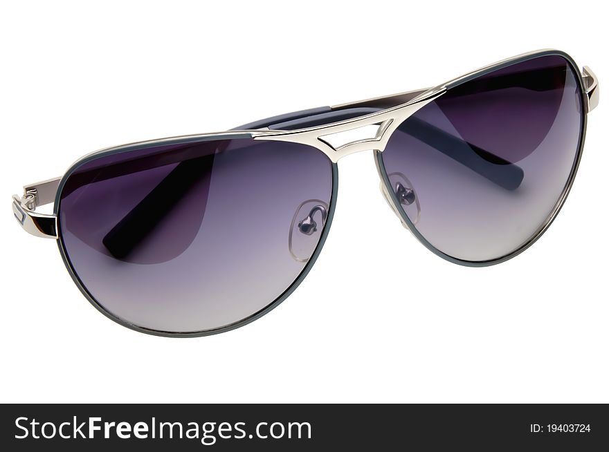 Isolated  violet sunglasses in the gray frame