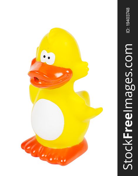 Yellow rubber duck isolated over white background