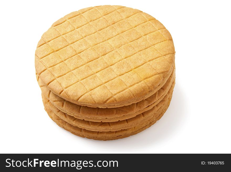 Golden honey cookies on white background