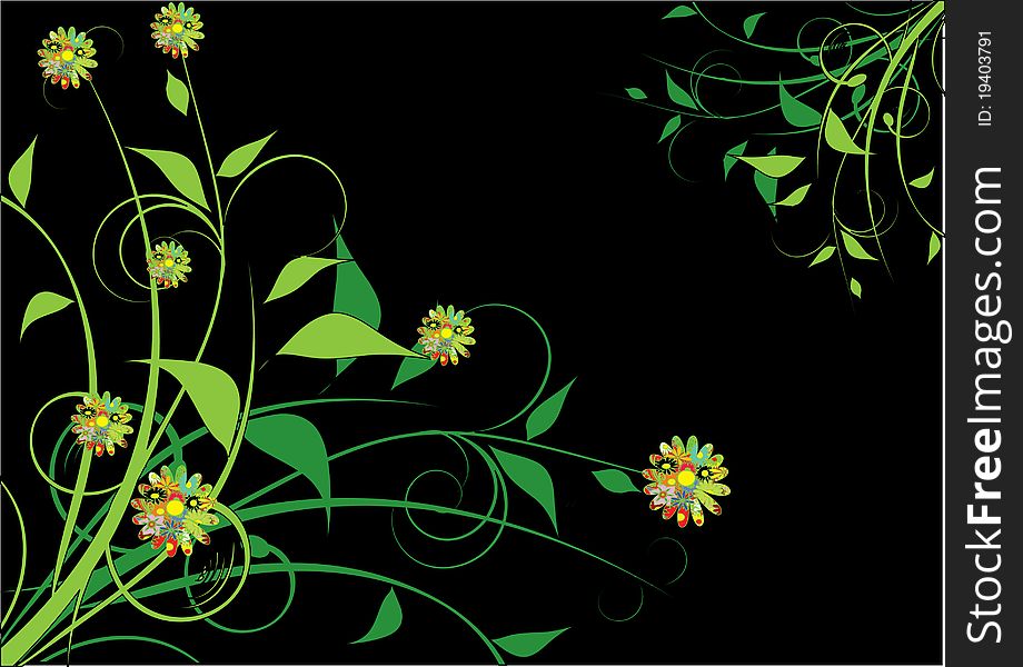 Full color flowers and green leaf decorative design