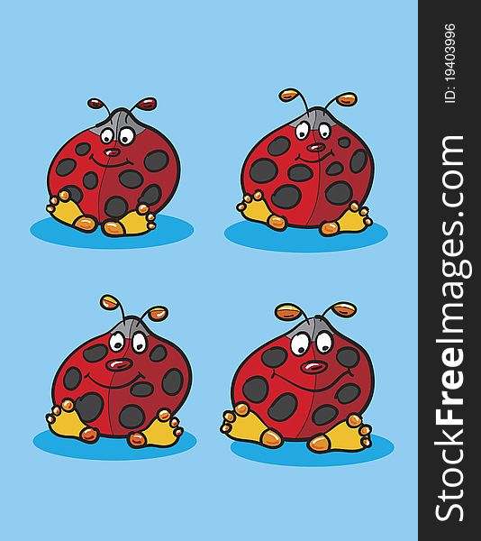 Lady bugs drawing over blue background, abstract vector art illustration