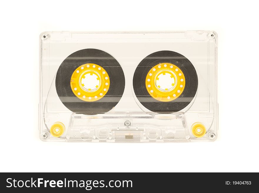 Old audio cassette, isolated on white. Old audio cassette, isolated on white