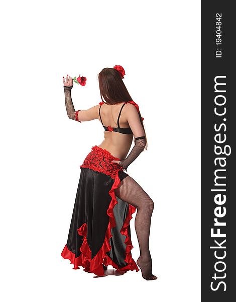 Young attarctive girl dance tribal with a red rose. Young attarctive girl dance tribal with a red rose