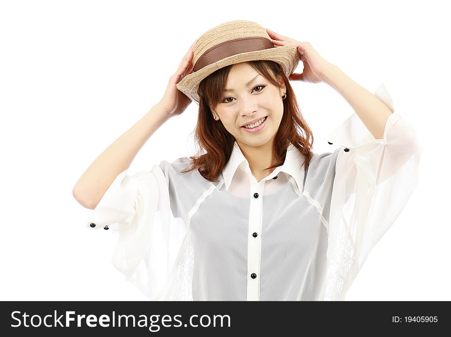 Portrait of young japanese woman with a hat. Portrait of young japanese woman with a hat