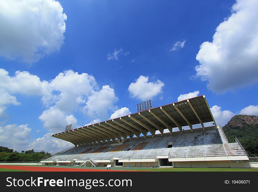 Blue sky over empty stadium. Blue sky over empty stadium