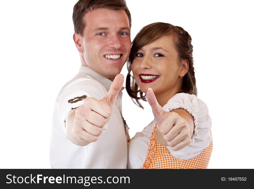 Bavarian Man And Woman Showing Thumbs Up