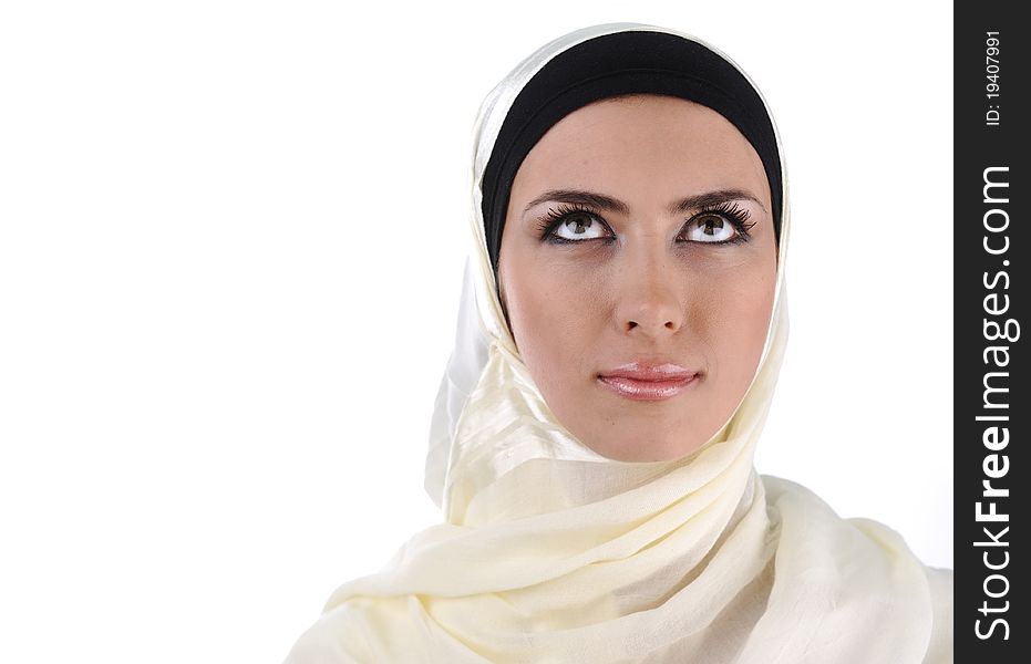 Beautiful  Muslim Woman Looking Up