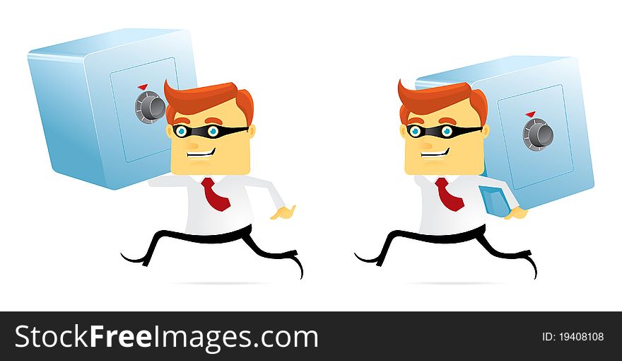 Running businessman with safe box on their arms. Running businessman with safe box on their arms