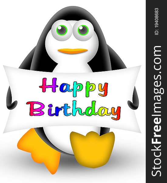 Cartoon penguin with a happy birthday banner. greeting card for kids. Cartoon penguin with a happy birthday banner. greeting card for kids