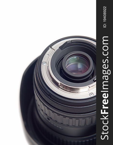 Cropped Photographic Lens On White Background