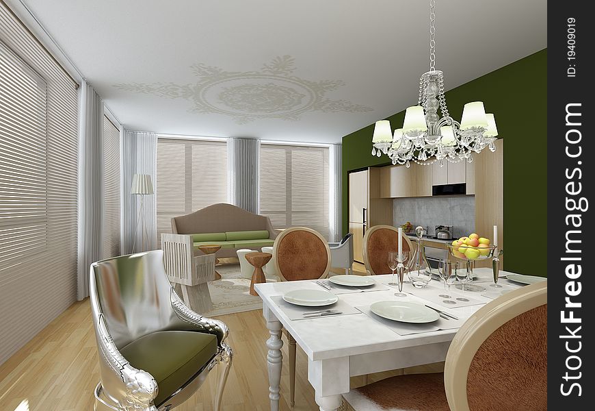 Digitally generated image of an elegant dining room