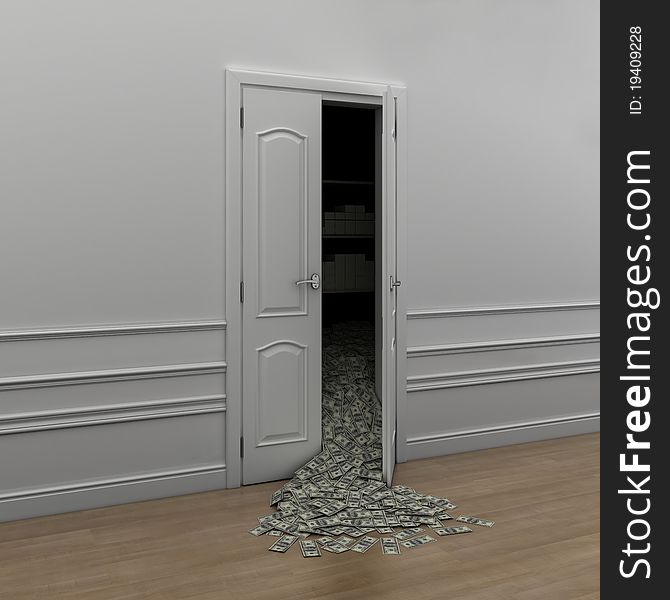 Cabinet from which bills get enough sleep dollars. 3d rendering