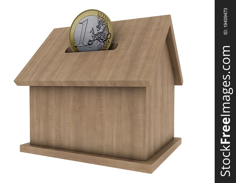 Wood house coin. 3d rendering