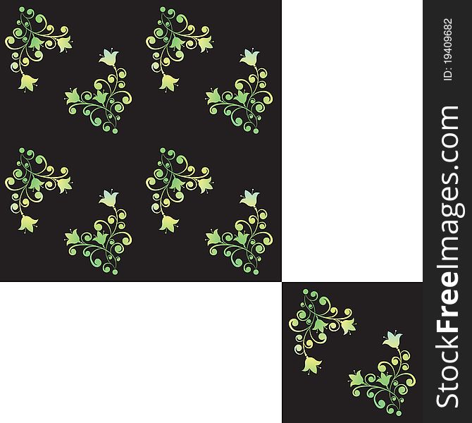 Seamless black pattern with flowers