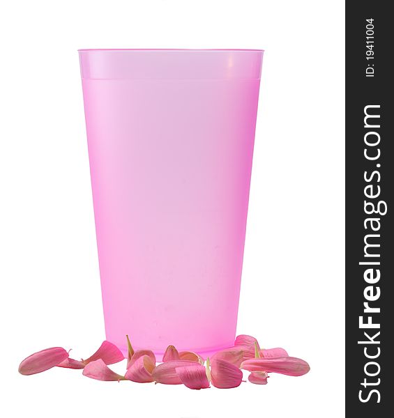 Pink glass flower petals isolated on white background