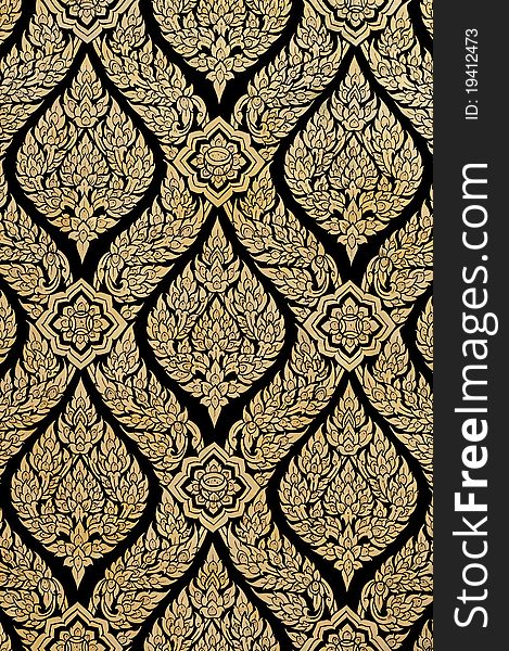 Old Thai design using gold on black adhesive from trees. Old Thai design using gold on black adhesive from trees