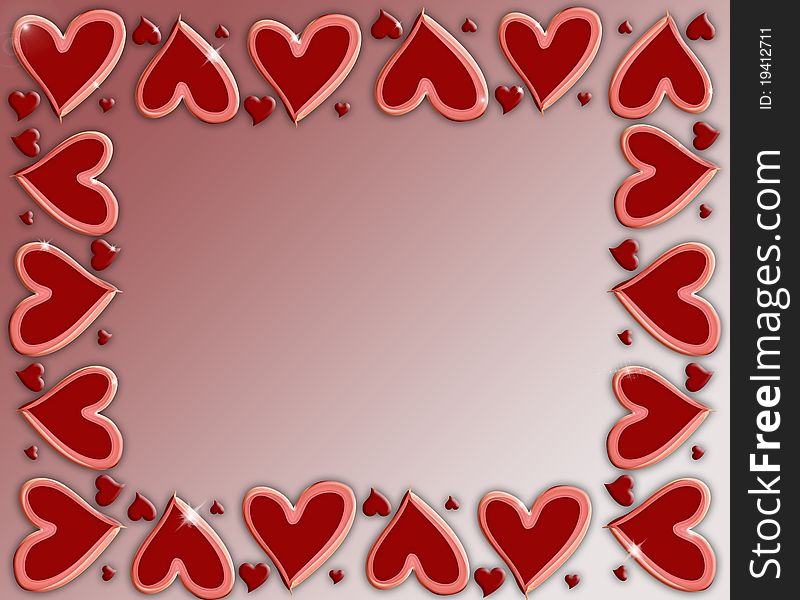 Frame made of red sparkling hearts. Frame made of red sparkling hearts