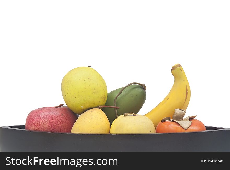 Fruit placed in a black dish. Layout style frame