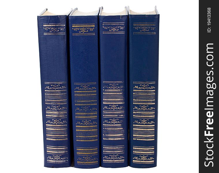 Close-up row of books, isolated on white