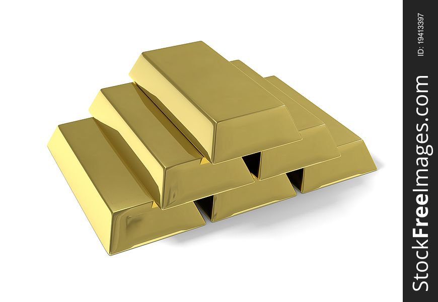 Gold bullions on a white background