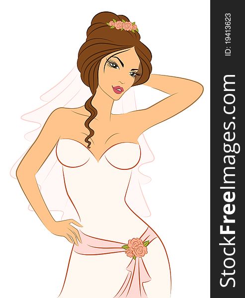 Beautiful bride in white dress.for a design