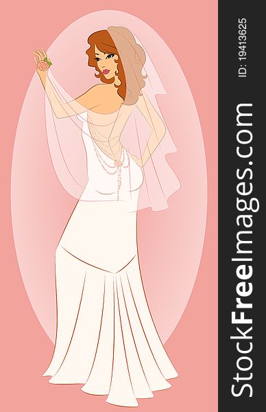 Beautiful bride in white dress.