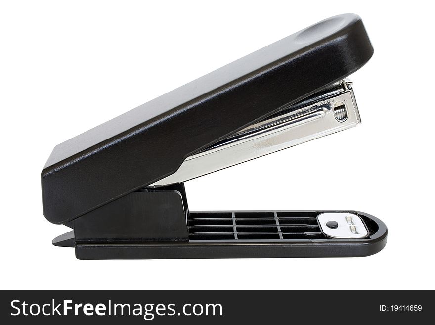 Black stapler isolated on a white background