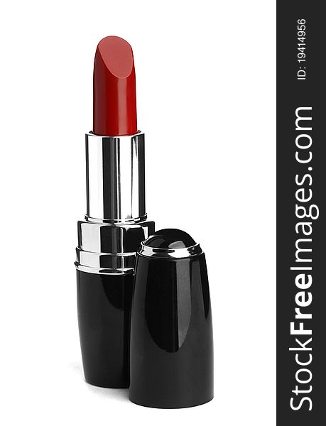 Red lipstick isolated on white. Cosmetic product