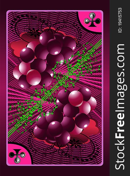 Playing card in purple colors with images grapes. Playing card in purple colors with images grapes
