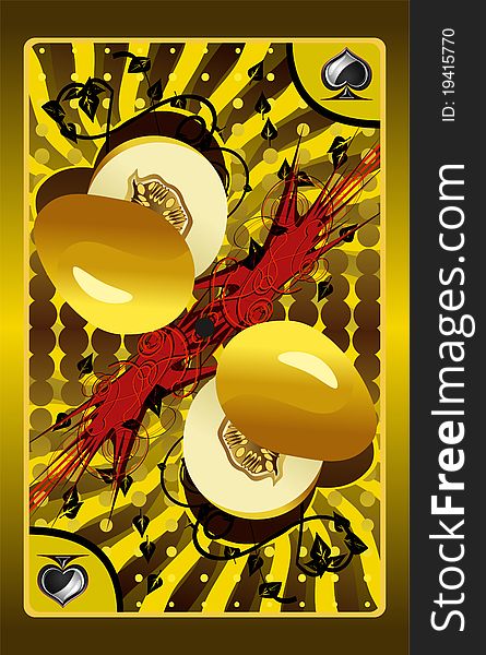 Playing card in yellow colors with images melons. Playing card in yellow colors with images melons